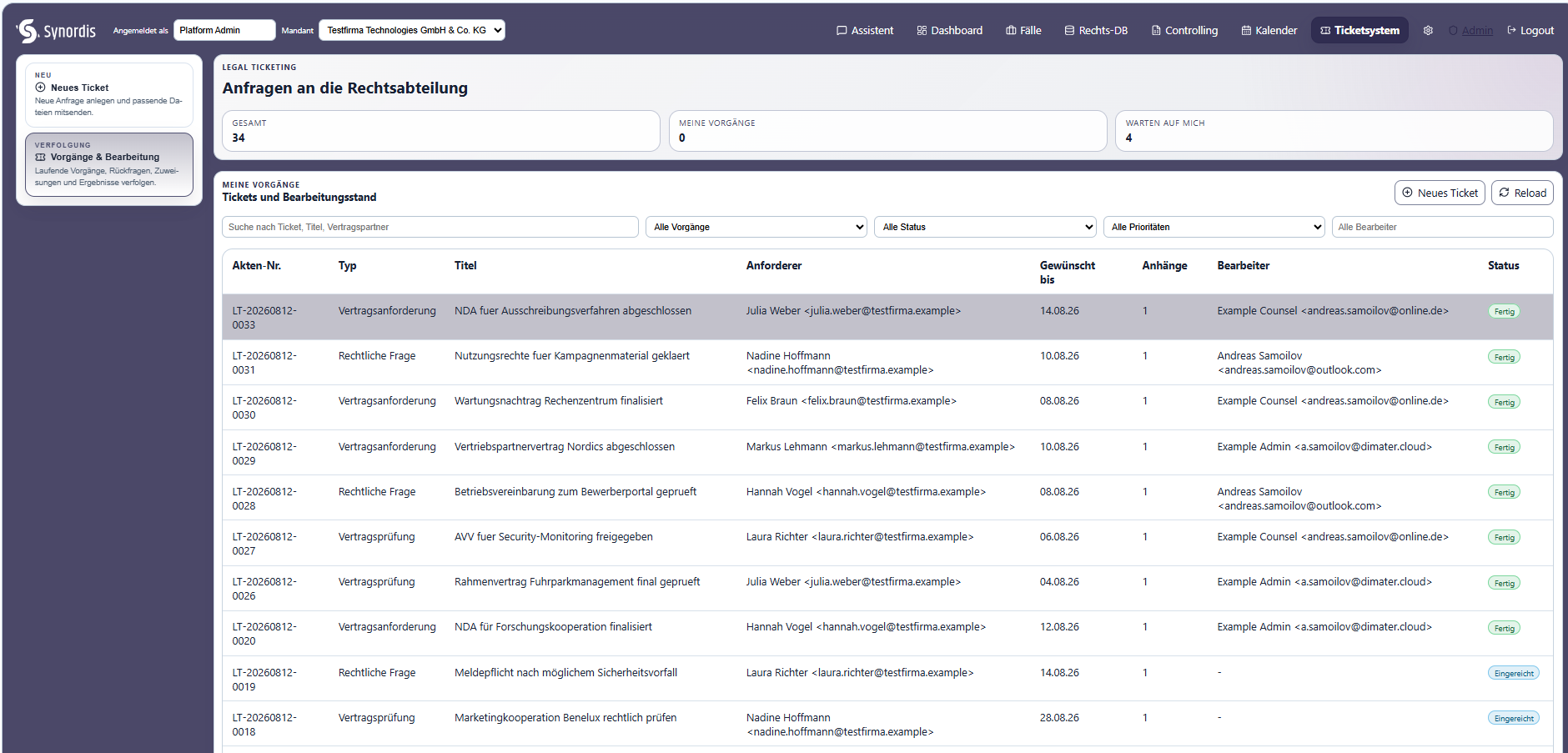 Synordis Legal Intake Dashboard