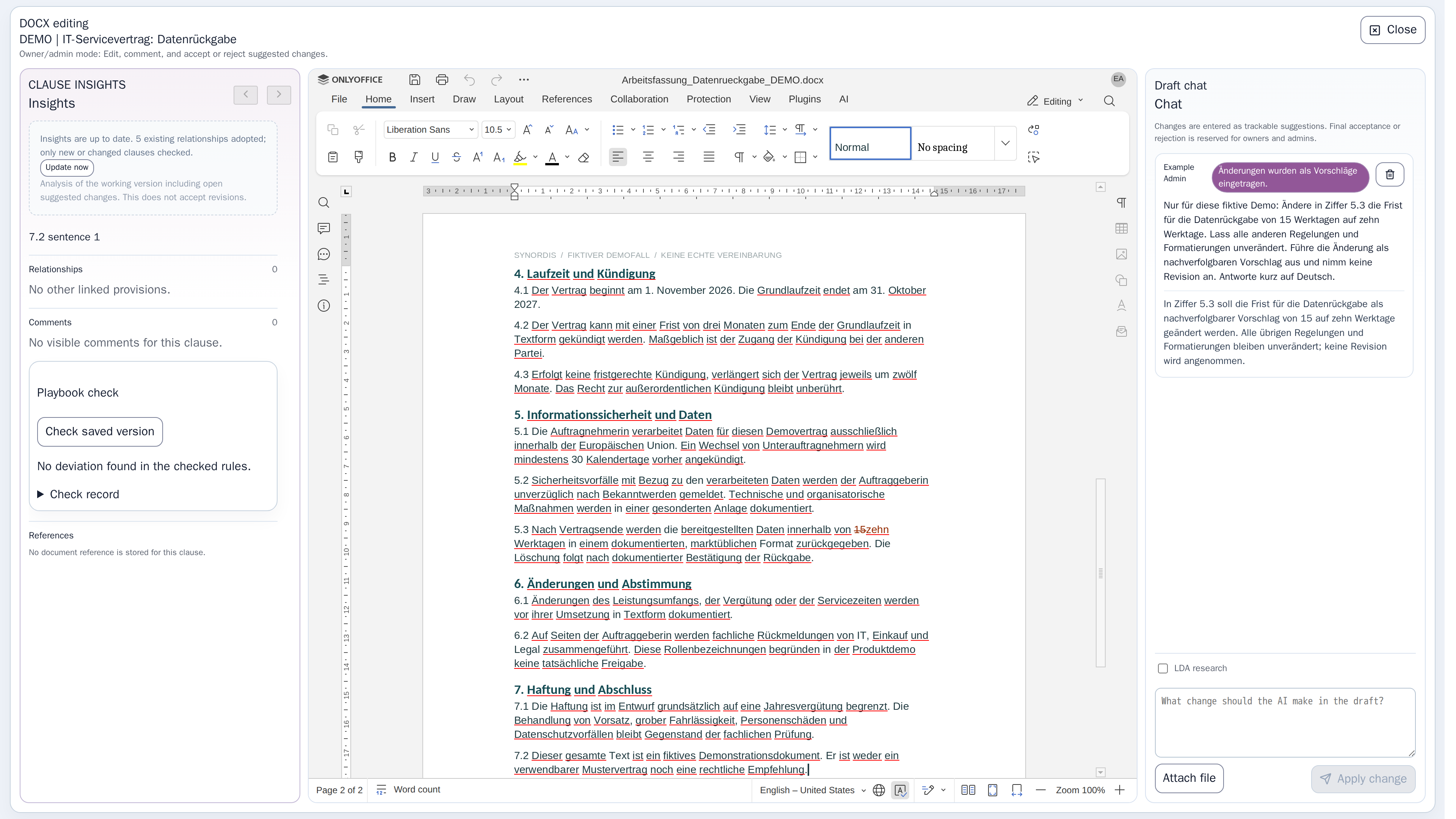 Synordis-DOCX-Editor mit nachverfolgbarem Änderungsvorschlag